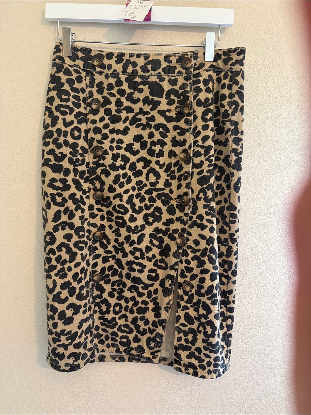 30. Leopard Print Button-Front Pencil Skirt - Beige/Black